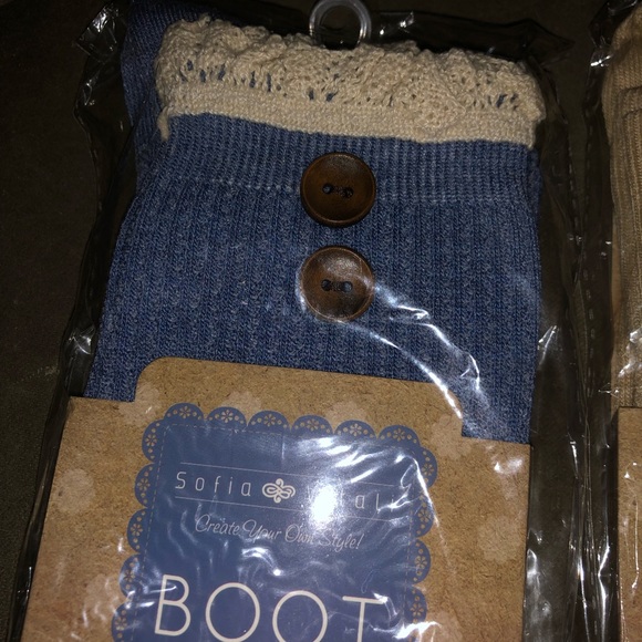 NWT Sofia Vitali Boot Socks Denim & Tan - Picture 4 of 5